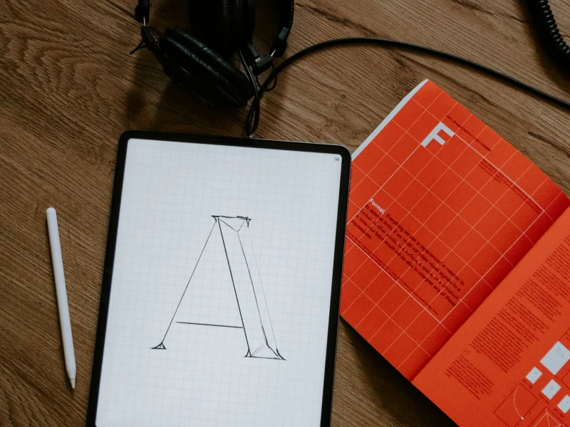 White Valley Cafe wordmark development on a designer notebook